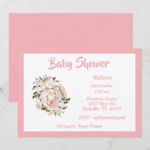 Pretty Pink Floral Script Girl Baby Shower Invitation