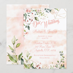 Pretty Pink Floral Script Wedding Invitation