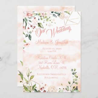 Pretty Pink Floral Script Wedding Invitation