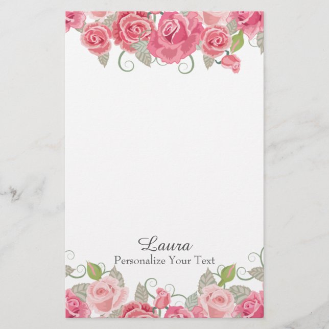 Pretty Pink Floral Stationery (Front)