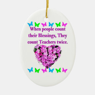 PRETTY PINK FLORAL TEACHER DESIGN CERAMIC TREE DECORATION