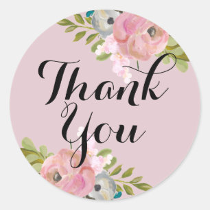 Pretty Pink Floral Thank You Stickers