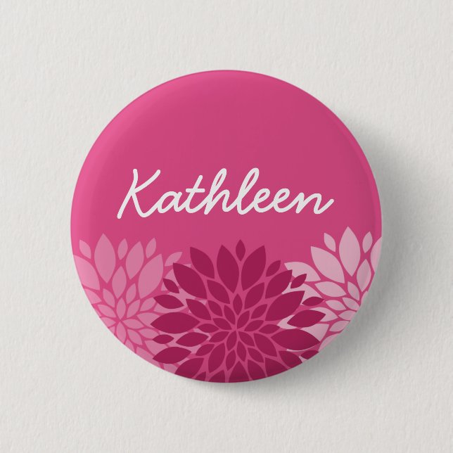 Pretty Pink Floral Trio with Name 6 Cm Round Badge (Front)