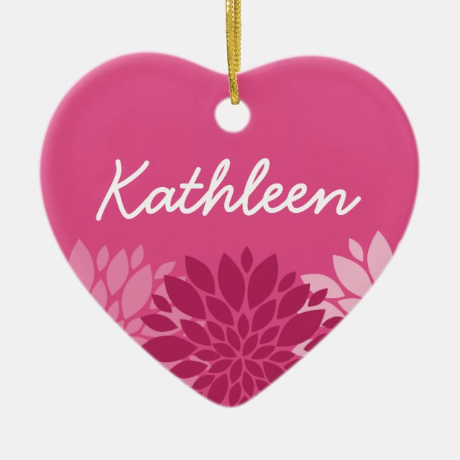 Pretty Pink Floral Trio with Name Ceramic Tree Decoration (Front)