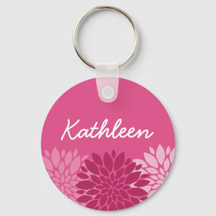 Pretty Pink Floral Trio with Name Key Ring