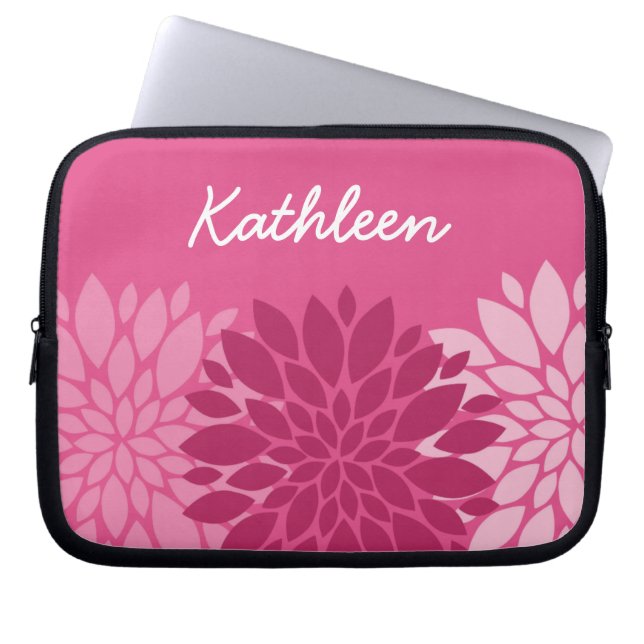 Pretty Pink Floral Trio with Name Laptop Sleeve (Front)