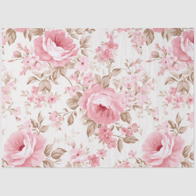 Pretty Pink Floral Vintage Style Tissue Paper (Front)