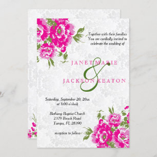 Pretty Pink Floral Wedding Invitation