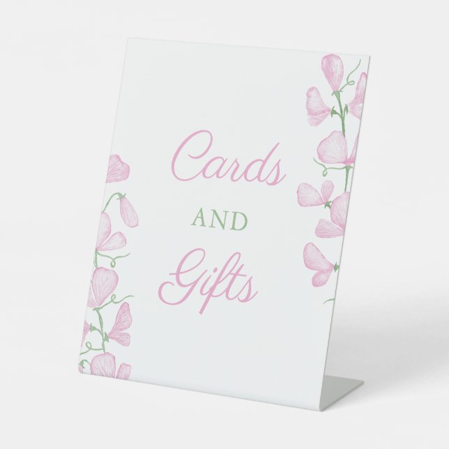 Pretty Pink Floral Wedding Shower Cards And Gifts Pedestal Sign (Front)