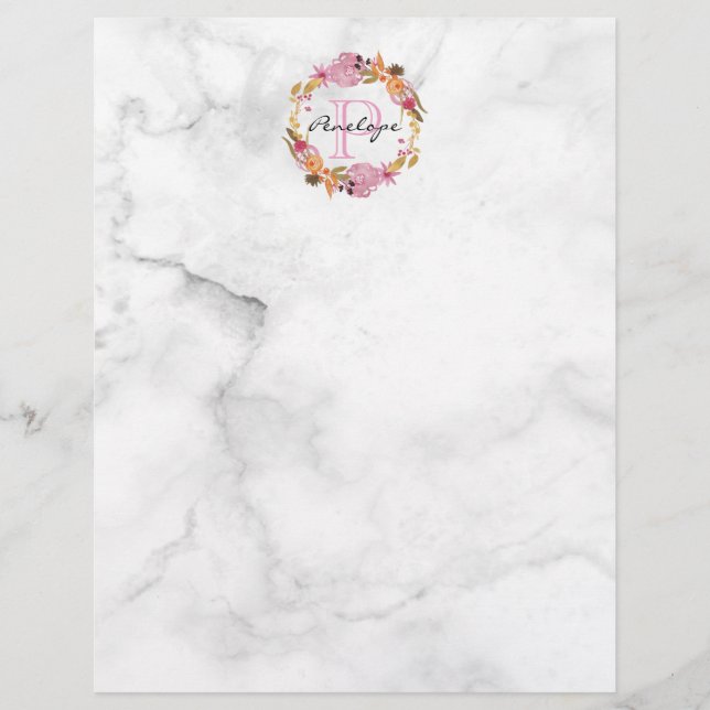 Pretty Pink Floral Wreath Monogram (Front)