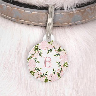 Pretty Pink Floral Wreath Monogram Pet Tag