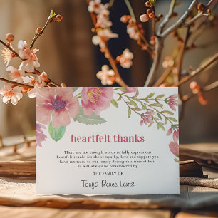 Pretty Pink Florals Funeral Thank You Card