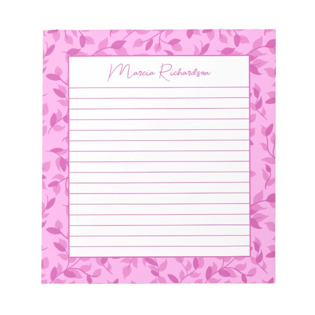 Pretty Pink Florals Modern Personalised Lined Notepad (Front)