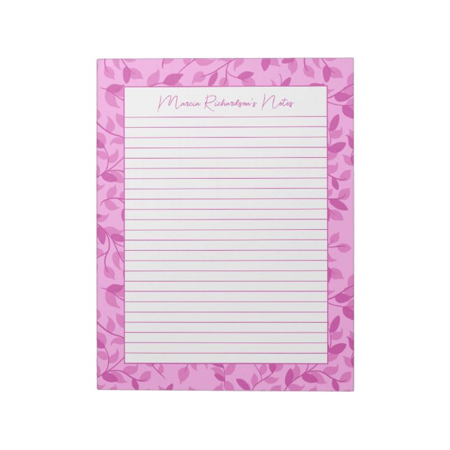 Pretty Pink Florals Personalised 8.5x11 Lined Notepad (Rotated)