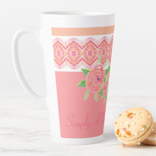 Pretty Pink Flower Accented Latte Mug