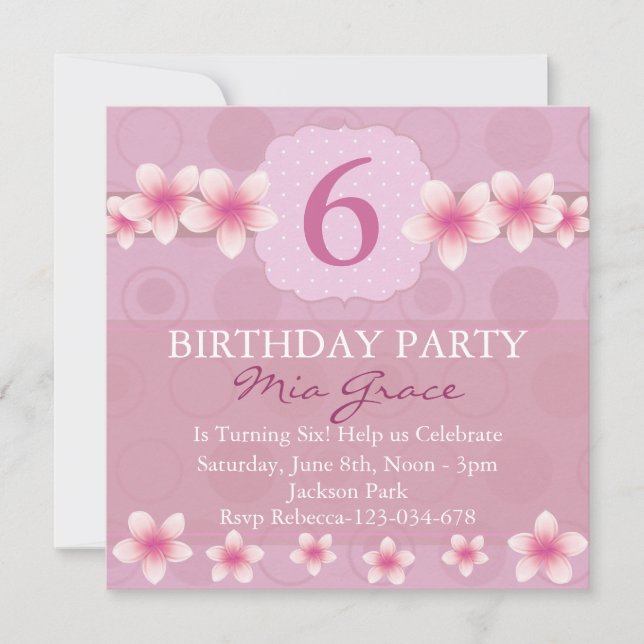 Pretty Pink Flower Birthday Invite (Front)