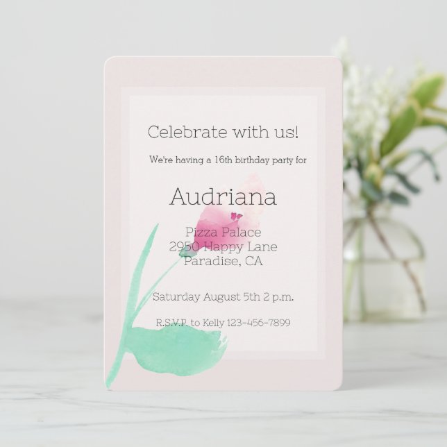 Pretty Pink Flower Blush 16th Birthday Invitation (Standing Front)