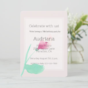 Pretty Pink Flower Blush 16th Birthday Invitation