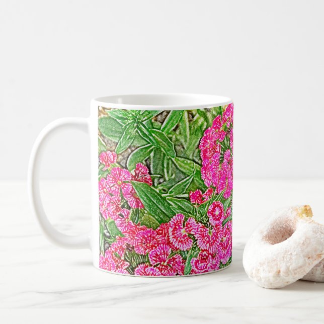 Pretty Pink Flower Coffee Mug (With Donut)