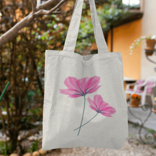 Pretty pink flower drawing tote bag