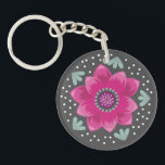 Pretty Pink Flower Keychain<br><div class="desc">An elegant girly pink and grey floral key chain. A pretty design for a unique gift. Designed for you by blackberry Boulevard.</div>