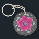 Pretty Pink Flower Keychain<br><div class="desc">An elegant girly pink and grey floral key chain. A pretty design for a unique gift. Designed for you by blackberry Boulevard.</div>
