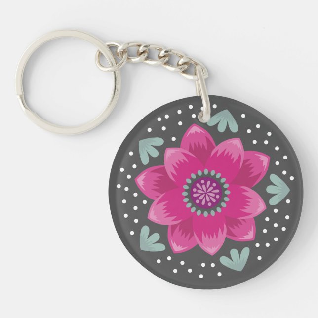Pretty Pink Flower Keychain (Front)