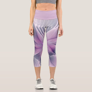 Pretty Pink Flower Modern Abstract Fractal Art Capri Leggings