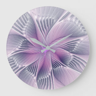 Pretty Pink Flower Modern Abstract Fractal Art Large Clock