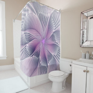 Pretty Pink Flower Modern Abstract Fractal Art Shower Curtain