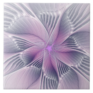 Pretty Pink Flower Modern Abstract Fractal Art Tile