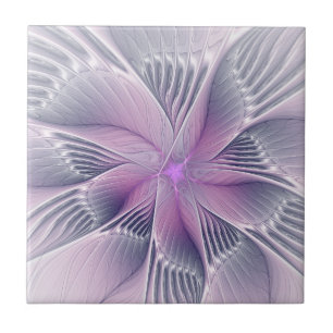 Pretty Pink Flower Modern Abstract Fractal Art Tile