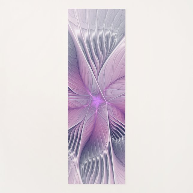 Pretty Pink Flower Modern Abstract Fractal Art Yoga Mat (Front)