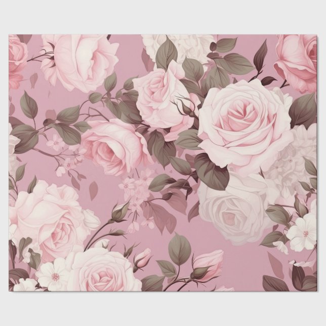 Pretty Pink Flower Pattern Wrapping Paper (Seam)