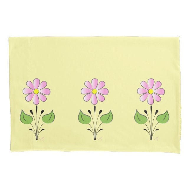 Pretty Pink Flower Pattern Yellow Blue Cute Pillowcase (Front)