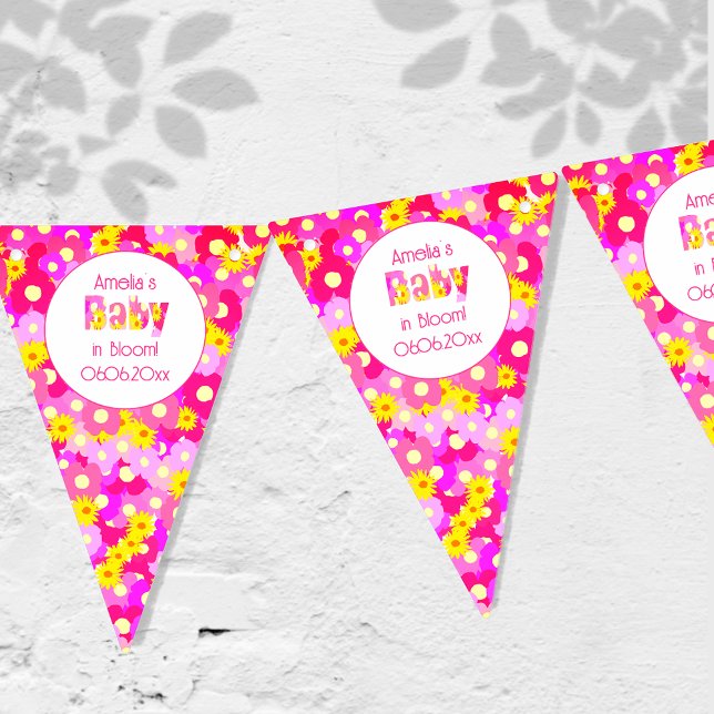 Pretty Pink Flower Personalised Baby Shower Bunting (Creator Uploaded)