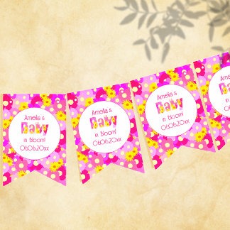 Pretty Pink Flower Personalised Baby Shower Bunting