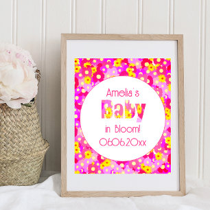 Pretty Pink Flower Personalised Baby Shower Poster