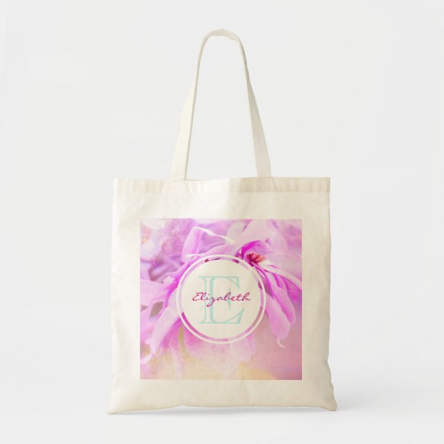 Pretty Pink Flower Photo Monogram Tote Bag (Front)