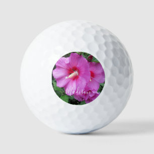 Pretty Pink Flower Photo Name Golf Balls