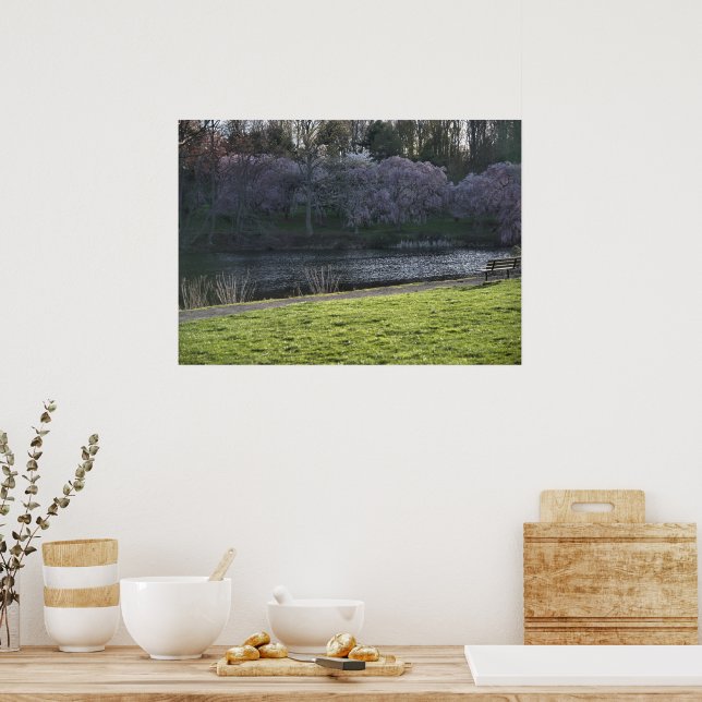 Pretty Pink Flowered Trees Pond Poster (Kitchen)