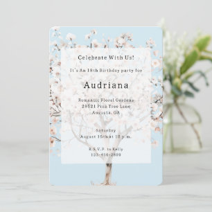Pretty Pink Flowering Tree Birthday   Invitation