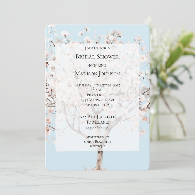 Pretty Pink Flowering Tree Bridal Shower Invitation (Standing Front)