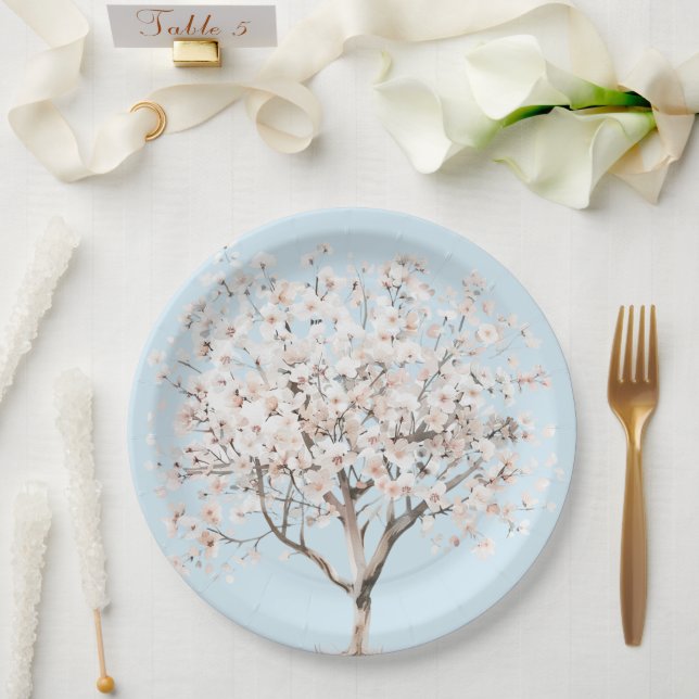 Pretty Pink Flowering Tree Bridal Shower Paper Plate (Wedding)