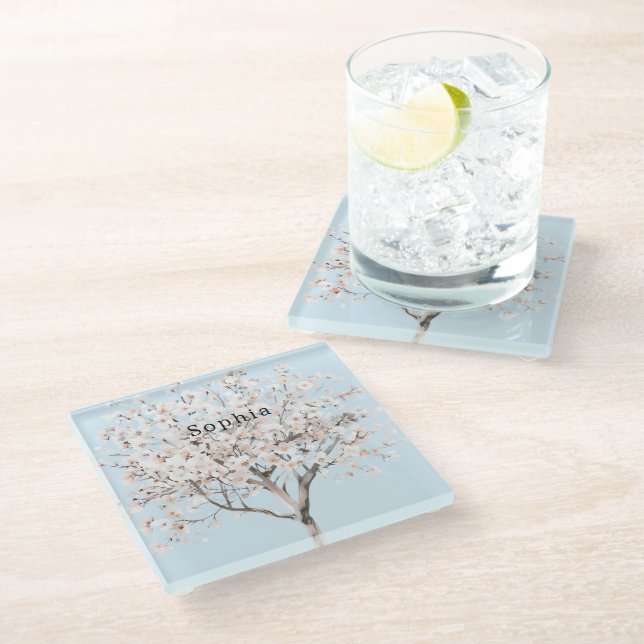 Pretty Pink Flowering Tree   Glass Coaster (Angled)