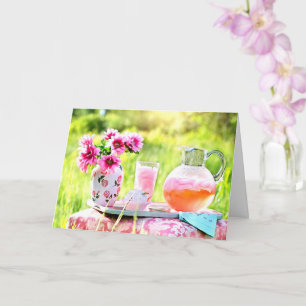 Pretty Pink Flowers And Strawberry Lemonade Drink Card