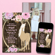 Pretty Pink Flowers Barnwood  Photo Horse Birthday