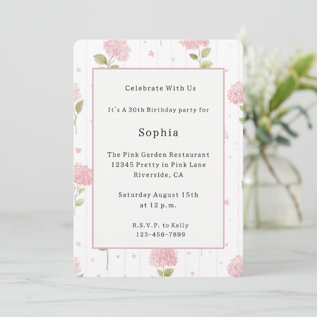 Pretty Pink Flowers Birthday Invitation (Standing Front)