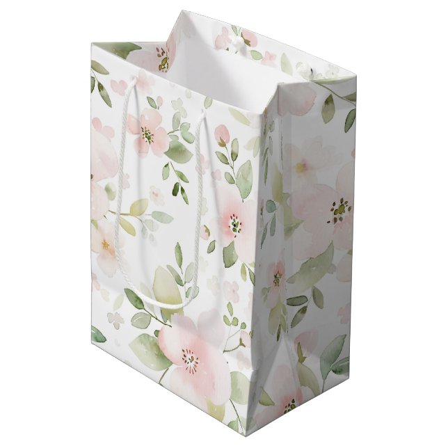 Pretty Pink Flowers Birthday Medium Gift Bag (Front Angled)