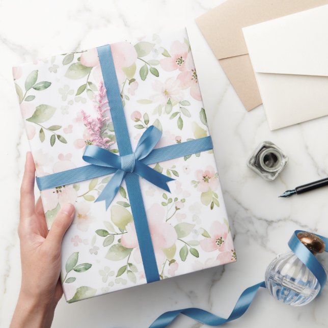 Pretty Pink Flowers Birthday Wrapping Paper (Gifting)
